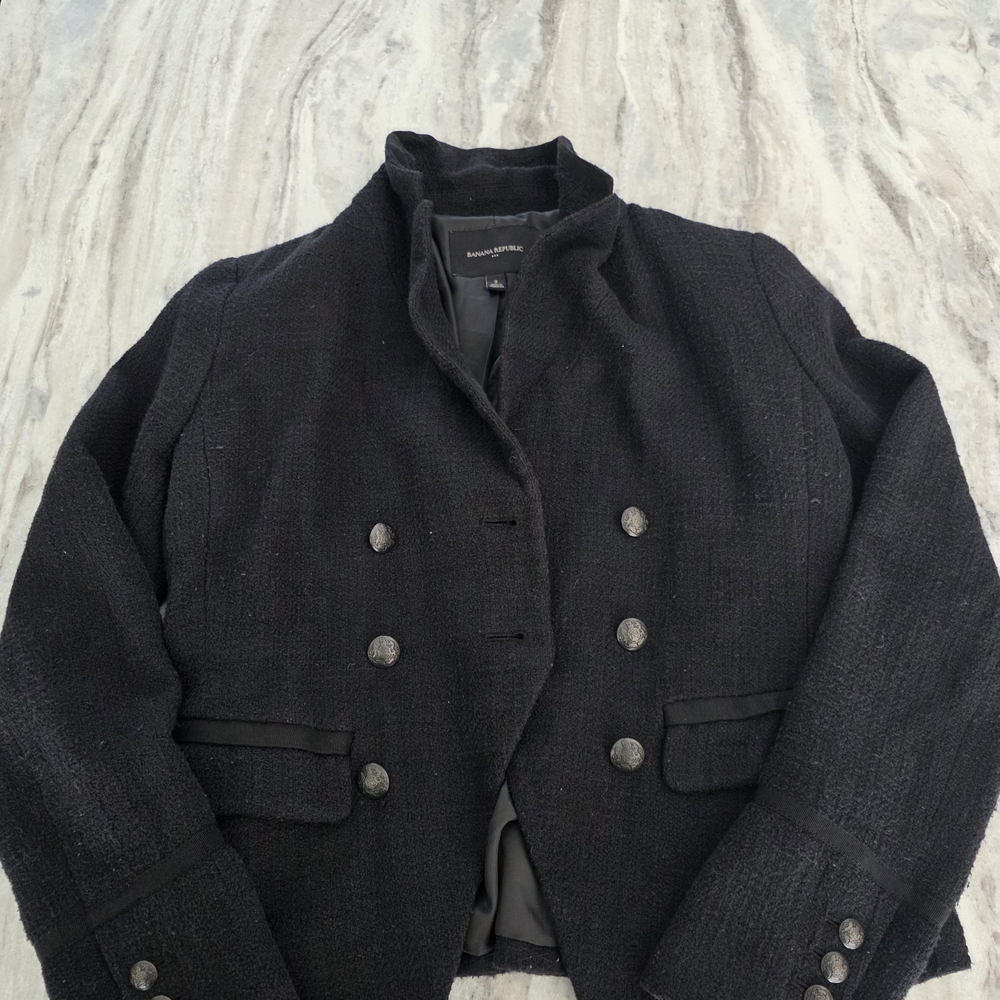 Banana Republic Military Cutaway Black Cotton Jacket Blazer Women Size 2